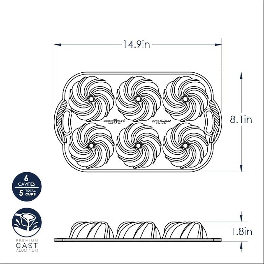 Amazon.co.jp: Nordic Ware Swirl Bundtletteパン、鋳造